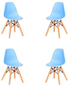 Kit 04 Cadeiras Eames Infantil Azul Base Madeira - 73221 Sun House