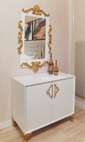 Espelho Lavanda Retangular Branco com Entalhes na Cor Dourado Envelhecido Provençal Kleiner