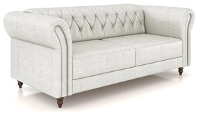 Sofá Living Sala de Estar Stanford Chesterfield 2 Lugares 220cm Pés de Madeira Couro Branco Manchado G58 - Gran Belo