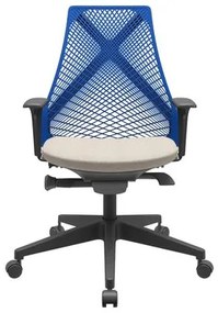 Cadeira Office Bix Tela Azul Assento Poliéster Fendi Autocompensador Base Piramidal 95cm - 64031 Sun House