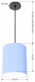 Luminária Pendente Vivare Free Lux Md-4104 Cúpula em Tecido - Azul-Bebê - Canola preta e fio preto