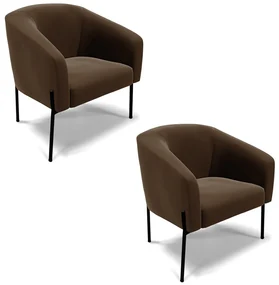 Poltrona Pé de Ferro Preto Kit 2 Stella Suede Marrom D03 - D'Rossi