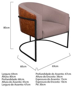 Poltrona Luiza Base de Ferro Preto Corano Nozes e Linho Rosê - ADJ Decor