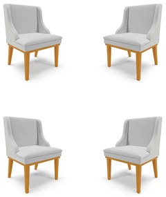 Kit 4 Cadeiras Decorativas Sala de Jantar Base Fixa de Madeira Firenze Linho Cinza/Castanho G19 - Gran Belo
