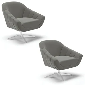 Kit 02 Poltronas GiratĂłria Giovana Suede Grafite Base Cromada - D'Rossi