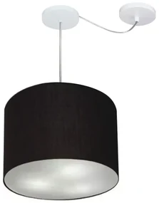 Lustre Pendente Cilíndrico Com Desvio Md-4237 Cúpula em Tecido 40x30cm Preto - Bivolt