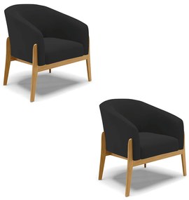 Poltrona Decorativa Base de Madeira kit 2 Stella Veludo D03 - D'Rossi - Preto