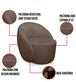 Poltrona Decorativa Orgânica Giratória Lua Suede Marrom D03 - D'Rossi