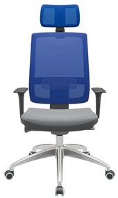 Cadeira Office Brizza Tela Azul Com Encosto Assento Vinil Cinza Autocompensador 126cm - 63162 Sun House
