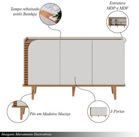 Conjunto Buffet e Cristaleira Decorativa Sala de Estar Versátil Village Pés de Madeira Off-White/ Freijó G73 - Gran Belo