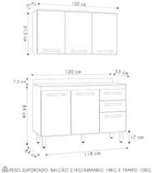 Armário de Cozinha CP01 Com Tampo 120cm Nicy N03 Branco - Mpozenato