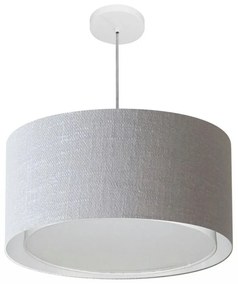 Lustre Pendente Cilíndrico Duplo Vivare Md-4288 Cúpula em Tecido 50x30cm - Bivolt - Rustico-Cinza - 110V/220V