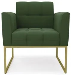 Sofá Namoradeira e 2 Poltronas Base Industrial Dourado Ana Suede Verde