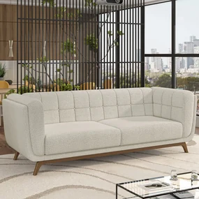Sofá Decorativo Sala de Estar 180cm Rocket 2 Lugares Base Madeira Boucle Off White G45 - Gran Belo