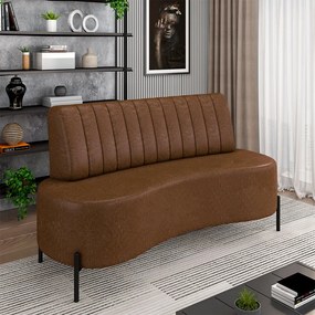 Sofá Living Decorativo 2 Lugares 1,35M Katara Pés de Ferro PU Manchado Marrom G33 - Gran Belo