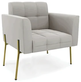 Poltrona PĂ© de Ferro Dourado para Sala Elisa Veludo D03 - D'Rossi - Cinza