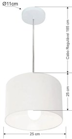 Lustre Pendente Cilíndrico Vivare Md-4201 Cúpula em Tecido 25x25cm - Bivolt - Branco - 110V/220V