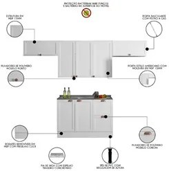 Armário de Cozinha Modulado 4 Peças Com Pia Inox CJ9 Duna P09 Branco -