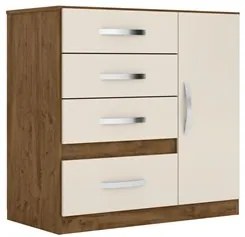 Cômoda Vênus 04 Gavetas e 01 Porta Castanho Wood/Baunilha - Moval