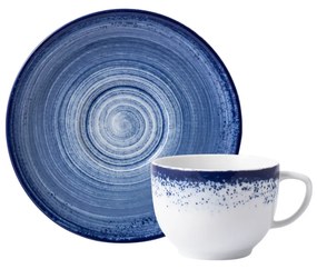 Xicara Chá 200Ml Com Pires Porcelana Schmidt - Dec. Esfera Azul 2413