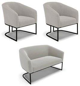 Namoradeira e 2 Poltronas Industrial Preto Stella Bouclê D03 - D'Rossi - Cinza