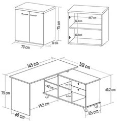 Mesa Escrivaninha em L Golden e Balcão 2 Portas Tok A06 Olmo/Branco -