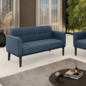 Poltrona Namoradeira Decorativa Karen Pés Fixo em Madeira Preto Suede Azul Marinho G19 - Gran Belo