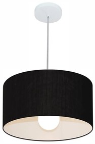 Lustre Pendente Cilíndrico Vivare Md-4146 Cúpula em Tecido 40x30cm - Bivolt - Preto - 110V/220V