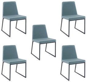 Kit 5 Cadeiras de Jantar Decorativa Base Aço Preto Javé Linho Azul Claro G17 - Gran Belo