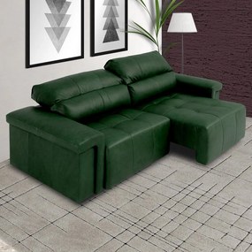 Sofá Retrátil e Reclinável 3 Lugares Maitê 226 cm Couro Verde G43 - Gran Belo
