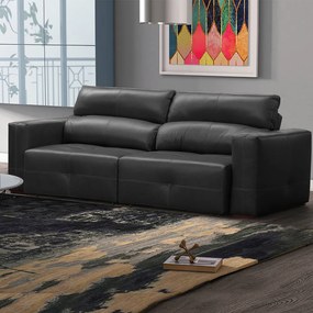 Sofá Decorativo Monica 3 Lugares Sala de estar 252cm Reclinável e Retrátil Couro Preto G40 - Gran Belo