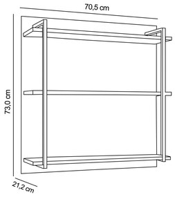 Prateleira Industrial Tripla Cozinha Suspenso de Parede Emi 70,5cm Graf M12 - D'Rossi