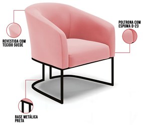 Cadeira Sala de Jantar Base Industrial Preto Stella Suede D03 - D'Rossi - Rose