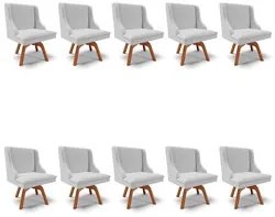 Kit 10 Cadeiras Estofadas Giratória para Sala de Jantar Lia Linho Cinz