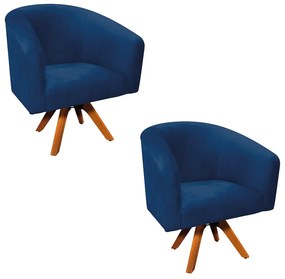 Poltrona Decorativa Giratória MM30 Kit 2 Stella Suede Azul Marinho D03 - D'Rossi