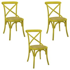 Kit 3 Cadeiras Decorativas Sala De Jantar Cozinha Danna Rattan Natural Amarela G56 - Gran Belo