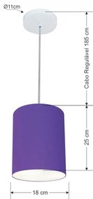 Kit/3 Lustre Pendente Cilíndrico Md-4012 Cúpula em Tecido 18x25cm Roxo - Bivolt