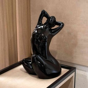 Escultura Decorativa Eva em Cerâmica Preto 39x21x25 cm - D'Rossi