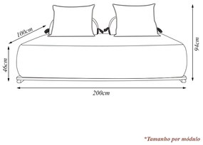 Sofá Modulado 6 Lugares com Almofadas Soltas Pés Madeira Maciça 400cm Homer Bouclê Preto G63 - Gran Belo