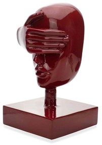 Escultura Máscara Rosto Cego em Cerâmica Vermelho Ocre 25x15 cm - D'Rossi