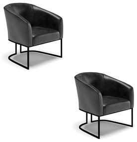 Poltrona Decorativa Industrial Preto Kit 2 Stella Sintético PU Preto D03 - D'Rossi