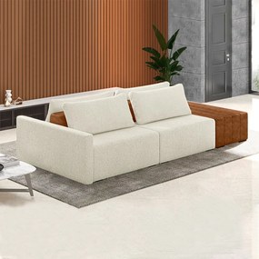 Sofá Ilha Modulado Milos 232cm Puff Lateral OffWhite Caramelo Manchado Bouclê/PU G33 - Gran Belo