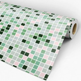 Papel de parede adesivo pastilha verde e rosa