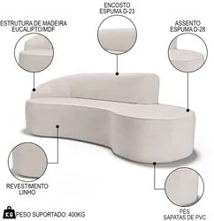 Sofá Living  4 Lugares 300cm Braço Esquerdo Mozart D06 Linho Cru - Mpo