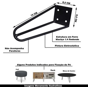 Kit 12 Pés de Metal 15 CM Hairpin Legs Mesas de Centro Puffs Preto G41