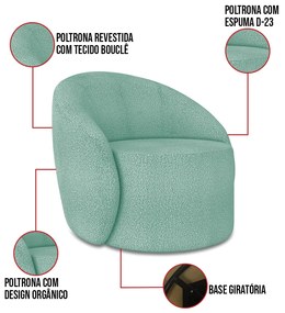 Sofá 4 Lugares Orgânico 220cm Morgan e 2 Poltronas Lua Bouclê D03 - D'Rossi - Verde Menta