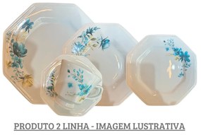 Aparelho De Jantar E Chá Porcelana Schmidt 30 Peças - Dec. Acqua Blue 2º Linha