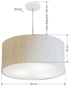 Lustre Pendente Cilíndrico Md-4219 Cúpula em Tecido 55x25cm Linho Bege - Bivolt