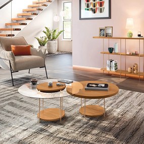 Mesa de Centro Para Sala Pés Metálicos Kit 2 Mia Cinamomo H01 - D'Rossi