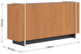 Aparador Buffet 4 Portas Oliwia 160cm Sala Jantar Pé Dourado C04 - D'Rossi - Freijó